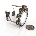 Traditional Musical Instruments Setup With Decorative Drum Frame Gong Stand And Components