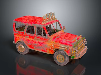 Vintage Rusty Red Off Road Vehicle Model With Roof Rack And Big Wheels 3d model