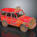 Vintage Rusty Red Off Road Vehicle Model With Roof Rack And Big Wheels