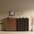 Poliform Entryway Cabinet And Side Cabinet In Brown Dark Gray With Decorative Vase And Branches