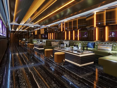 Luxurious KTV Interior Design With Modern Sofas Ambient Lighting And Decorative Tables 3d model