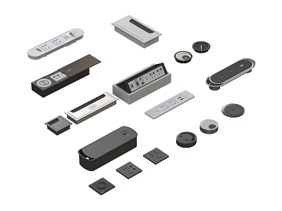 Various Small Electronic Accessories With Switches Buttons Sensors In Black Silver 3d model