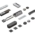 Various Small Electronic Accessories With Switches Buttons Sensors In Black Silver