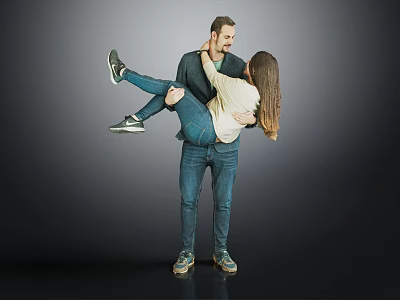 Man Carrying Woman In Intimate Moment Against Gray Background 3d model