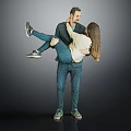 Man Carrying Woman In Intimate Moment Against Gray Background