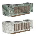 Modern Reception Desk With Marble Surface Wooden Slats And Golden Base Design