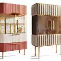 Modern Luxury Ribbed Entryway Cabinet And Side Cabinet With Glass Doors Drawers And Gold Legs