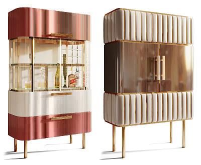 Modern Luxury Ribbed Entryway Cabinet And Side Cabinet With Glass Doors Drawers And Gold Legs 3d model