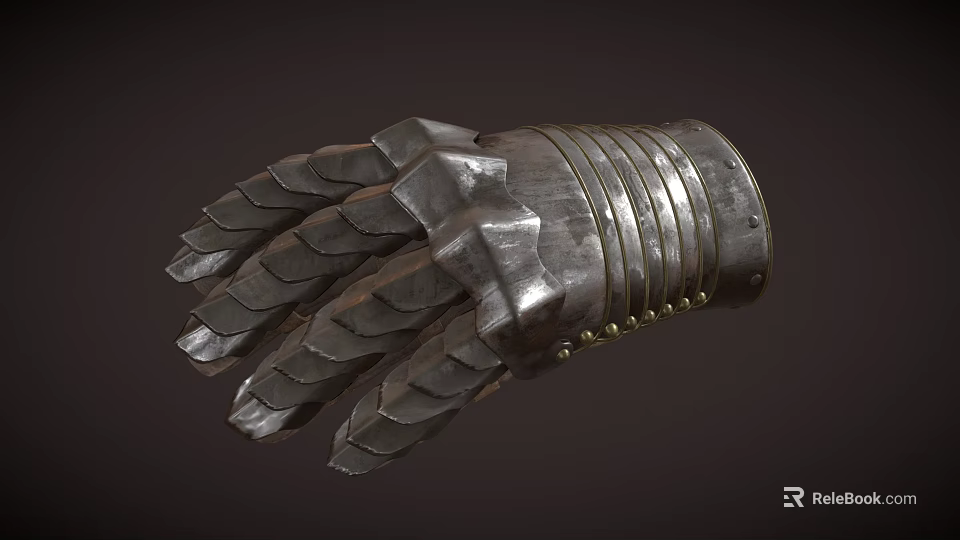Medieval Metal Gauntlet With Scaled Design And Riveted Protective Armor Details 3d model 