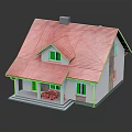 Model House With Red Roof White Walls Porch Table And Chairs Chimney