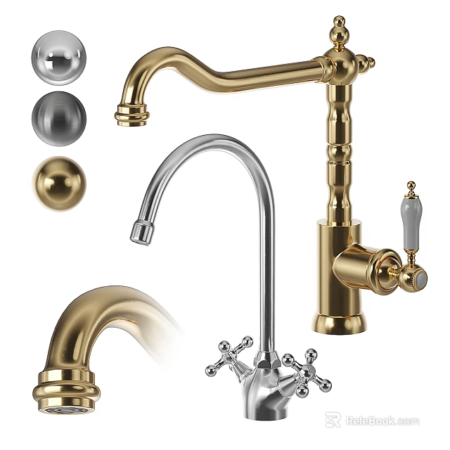 Stylish Bathroom Faucets With Brass Chrome Finishes And Modern Vintage Designs 3d model 