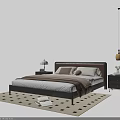 Modern Double Bed with Bedside Tables Table Lamp and Black White Square Rug