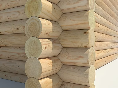 Natural Wooden Log Wall Structure With Smooth Rounded Logs For Cabin 3d model