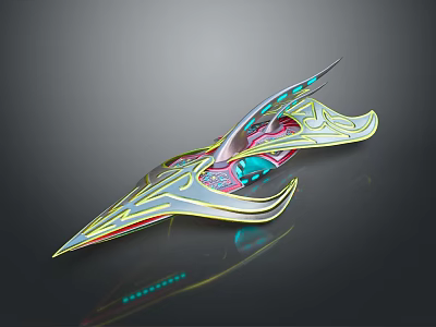 Advanced Futuristic Sleek Spacecraft With Vibrant Geometric Patterns For Deep Space Missions 3d model