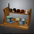 Wooden Shelf Display With Various Colored Pipes Tobacco Tins And Small Boxes