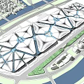 Modern Architectural Complex With Geometric Roof Design And Urban Surroundings