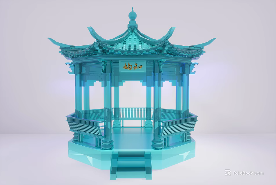 Blue Traditional Chinese Pavilion With Ornate Roof And Classic Design Elements 3d model 