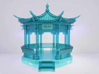 Blue Traditional Chinese Pavilion With Ornate Roof And Classic Design Elements 3d model