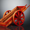 Vintage Wooden Hand Cart With Red Wheels And Classic Retro Design Details