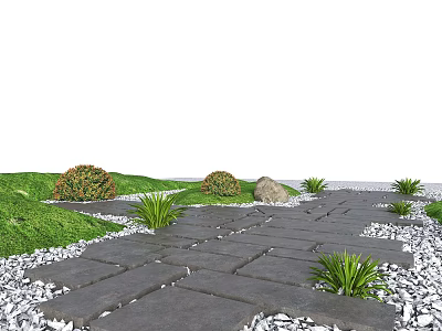 Garden Landscape Featuring Stone Pathway Green Lawn Bushes Small Plants And Decorative Rocks 3d model