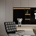Modern Living and Dining Room Interior with Wall Mounted TV Leather Armchair and Green Plant