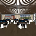 School Computer Classroom With Multiple Computers Desks Large Windows And Bright Interior Wooden Strip Ceiling 3d model