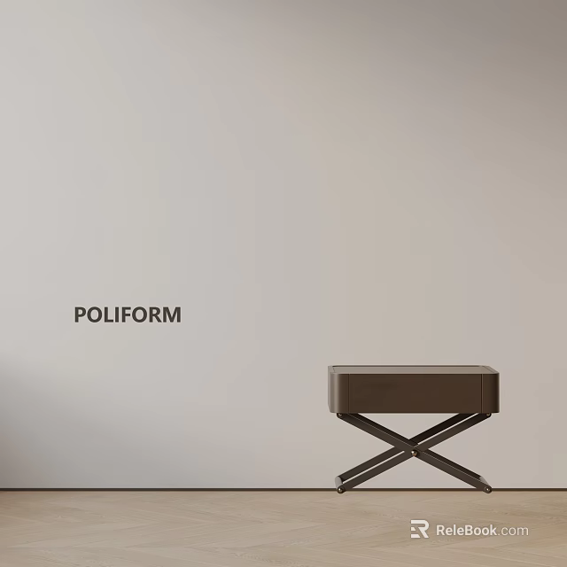 Poliform Modern Minimalist Bedside Table With Brown Surface And X Shaped Legs 3d model