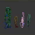 Sci Fi Mechanical Weapons Featuring Futuristic Design Blue Accents And Varied Sizes 3d model