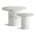 Modern Round Marble Coffee Tables Two Piece Set With Gray Veins Design