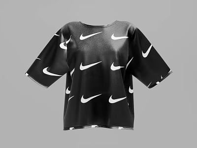 Fashionable Black T shirt With Multiple White Nike Logos And Short Sleeves Design 3d model