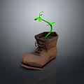 Brown Leather Boots With Green Plant Growing Inside Low Poly Design
