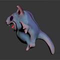 Cute 3D Fantasy Game Character With Pink Ears Blue Body Purple Eyes Open Arms