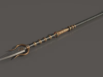 Intricate Metal Spear Weapon With Golden Decorative Accents And Sharp Blade Design 3d model