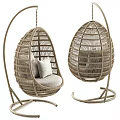 Stylish Rattan Egg Shaped Hanging Leisure Chairs With Comfortable Cushions And Metal Stand