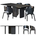 Dining Table Set With Dark Wood Frame And Gray Padded Tostali Chairs 3d model