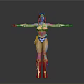 Woman in Wonder Woman Costume with Red and Blue Outfit Arms Outstretched Against Gray Background Golden Accessories and Boots