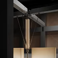Art Installation With Suspended Metal Structures And Wooden Elements In Contemporary Space Design