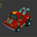Red Cartoon Truck With Yellow Star Decoration And White Round Roof Parts