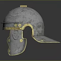 Ancient Roman Protective Weapon Helmet With Metallic Body And Gold Decorative Accents