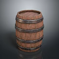 Wooden Barrel With Metal Hoops And Textured Surface On Dark Background
