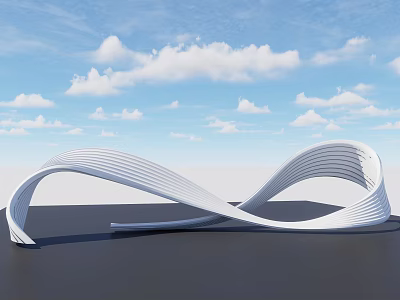 Modern White Curved Wave Sculpture Outdoor Photo Spot With Blue Sky Clouds 3d model