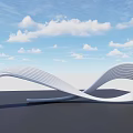 Modern White Curved Wave Sculpture Outdoor Photo Spot With Blue Sky Clouds