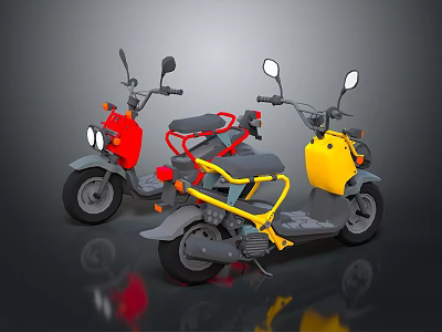 Red and Yellow Scooters Featuring Modern Design Compact Structure and Rearview Mirrors 3d model
