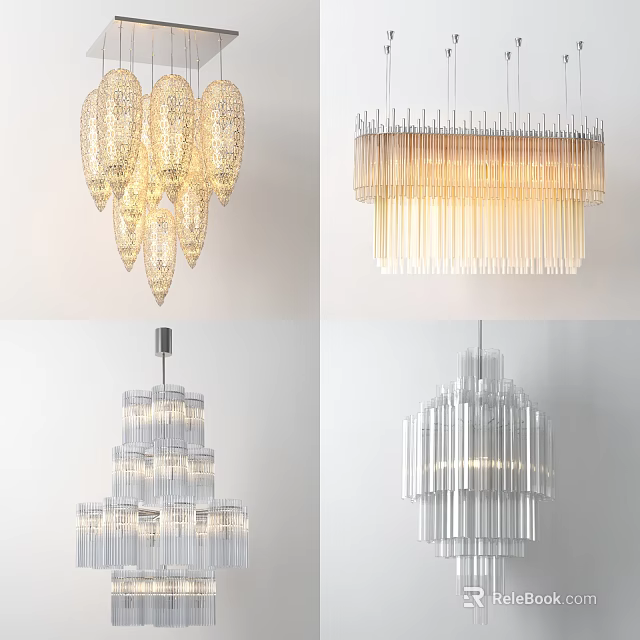 Modern Elegant Crystal Chandeliers With Transparent Crystals and Layered Design For Luxury Interior Decoration 3d model 