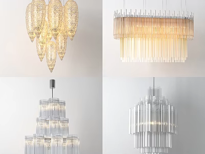 Modern Elegant Crystal Chandeliers With Transparent Crystals and Layered Design For Luxury Interior Decoration 3d model