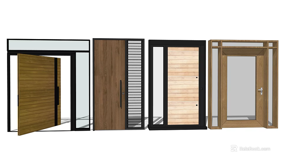 Various Modern Entry Doors With Wooden Glass And Contemporary Design Features 3d model 