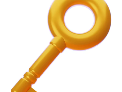 Yellow Key 3D Illustration With Circular Ring And Detailed Handle Design 3d model