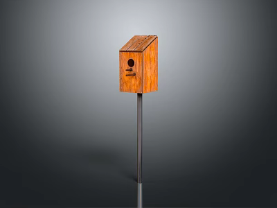 Wooden Birdhouse On Metal Pole For Outdoor Garden Decoration And Bird Habitat 3d model