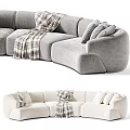 Modern Sectional Sofa With Soft Fabric Plush Cushions Checkered Blanket And Color Options