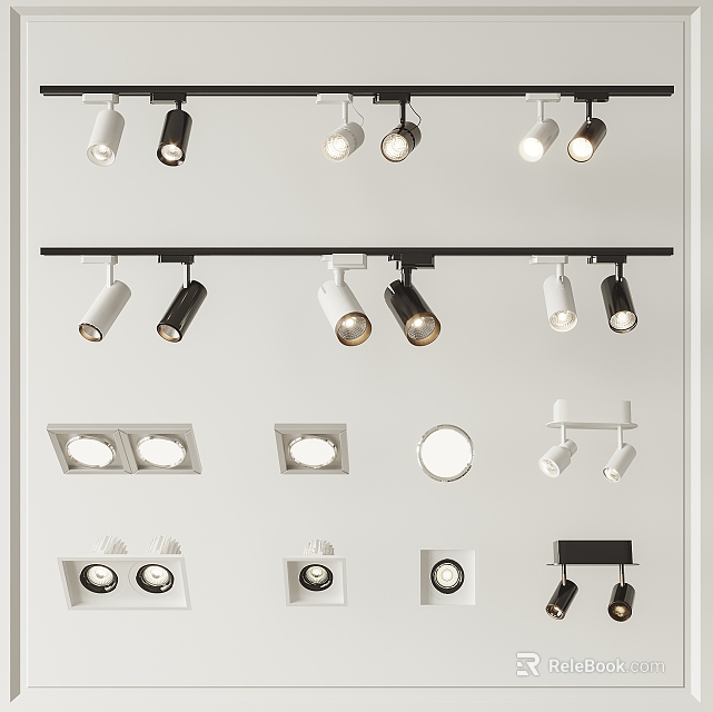 Modern Downlights And Spotlights Ceiling Lighting Fixtures With Recessed Track Mounted Designs 3d model 